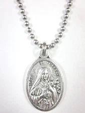 St Therese of Lisieux Medal Pendant Necklace 24" Ball Chain Gift Box Prayer Card