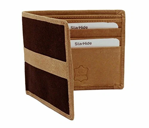 StarHide Brown Denim Leather Slim Men's Wallet RFID Blocking 2 Fold Gift Boxed - Image 2 of 4