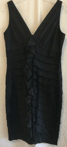 JONES-NEW-YORK-Cocktail-Dress-10-Lined-Black-Silk-Stretch-Sleeveless-Ruffled