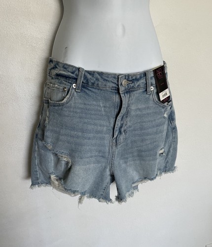 NWT No Boundaries Juniors High Rise Midi Cut Off Shorts Size 13 Distress Light