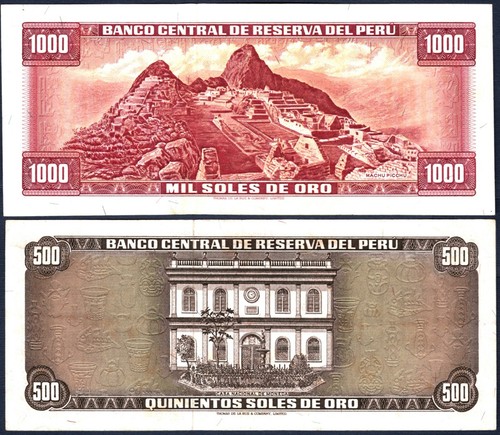 PERU 🇵🇪 P110/P111* 500 & 1000 SOLES DE ORO* ND 02/10/1975* XF AU*USA SELLER - Picture 2 of 2