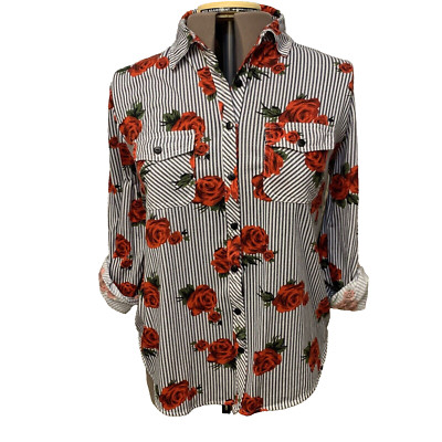Passport.  Sz 1X.  Long Sleeve.  Roll Tab Cuff.  Poly. Lightweight.  Floral  B58