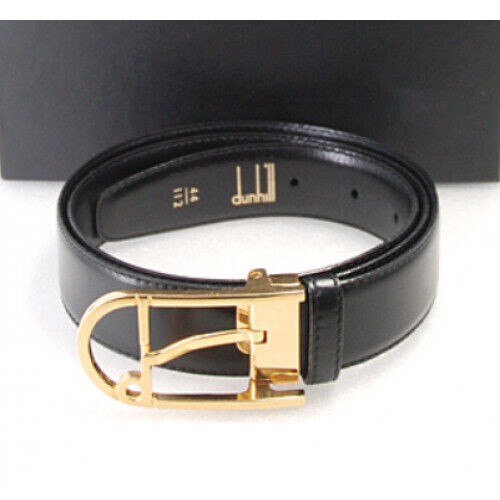 DUNHILL Gold D Buckle Black Calf Leather Belt with box VG DUNHILL Gold D Buckle Black Calf Leather Belt with box VG