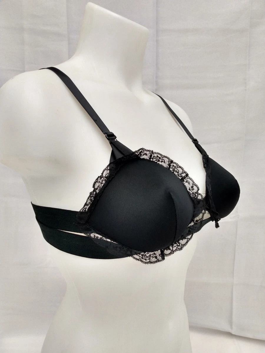 RARE Vtg Miriam Gates black PADDED cage Bra 34A lace wire free