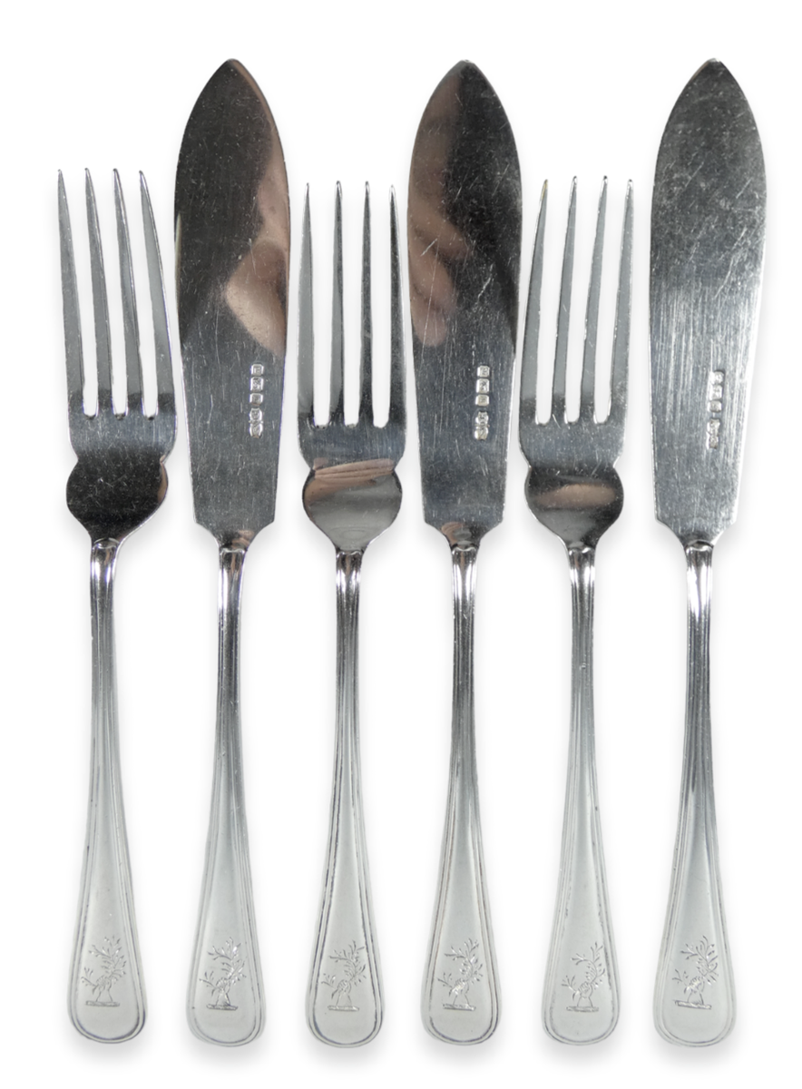 Antique Edwardian 1910 6pc Sterling Silver Dessert Knife Fork Set