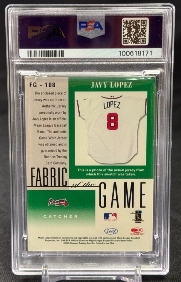 Javy Lopez 2001 Leaf Certified Materials Inscribed "Hunky Javy" PSA Authentic - Image 2 of 2