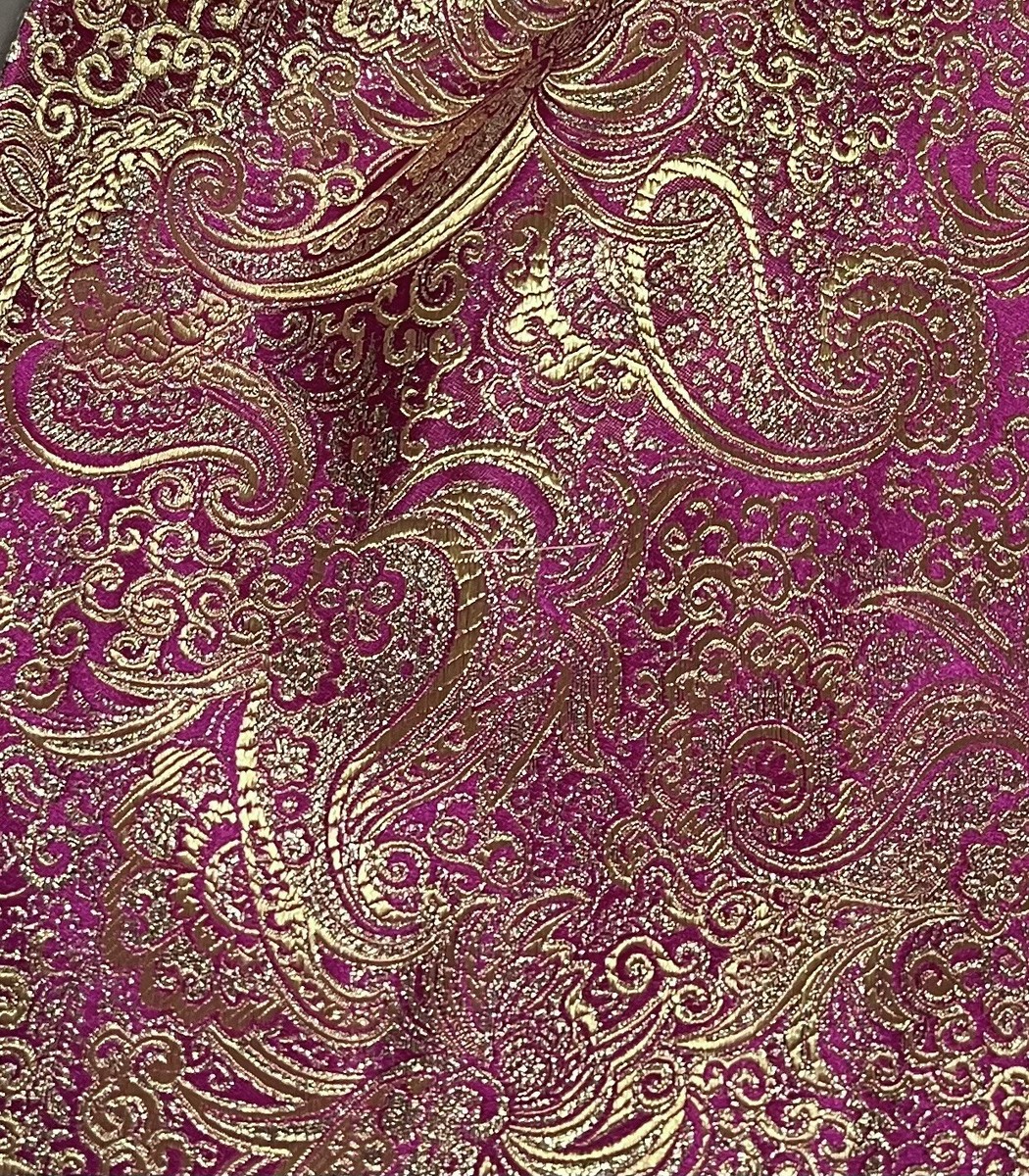 Rosso Oro Metallico Paisley Broccato Tessuto (50 IN Venduto Da - Foto 7