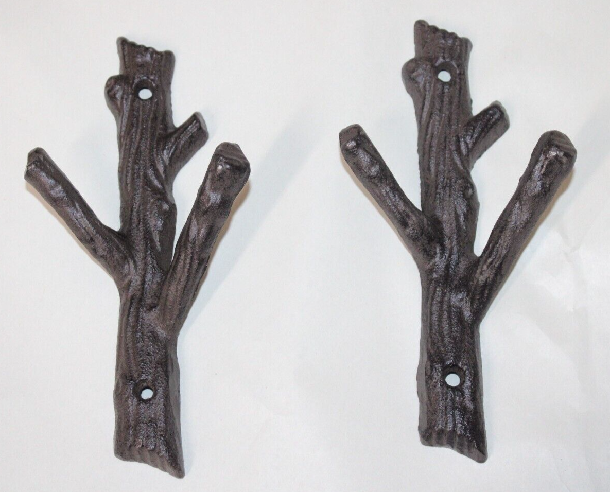 Tree Branch Double Wall Hook Cast Iron Rustic Key Towel Coat