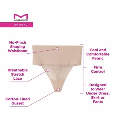 Maidenform Tame Your Tummy Firm Control Navy Lace Thong Panty