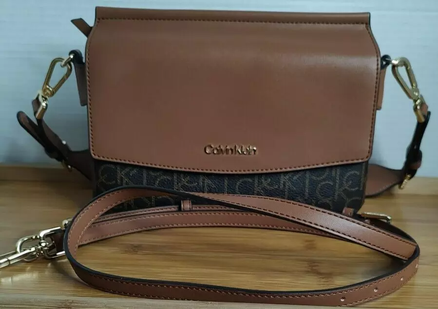 Calvin Klein Hudson Monogram Logo Crossbody Bag in Brown