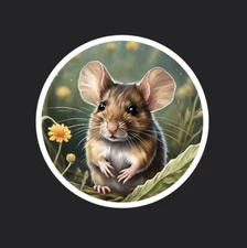 Cute Field Mouse With Wildflowers Sticker 3x3"