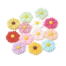 10 Daisy Cabochons Resin Flatbacks Flower Flat Backs Gerber Findings 23mm Mix