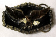 Vintage Motorcycle Belt Buckle 1983 Harley Davidson chain biker bald eagle bling
