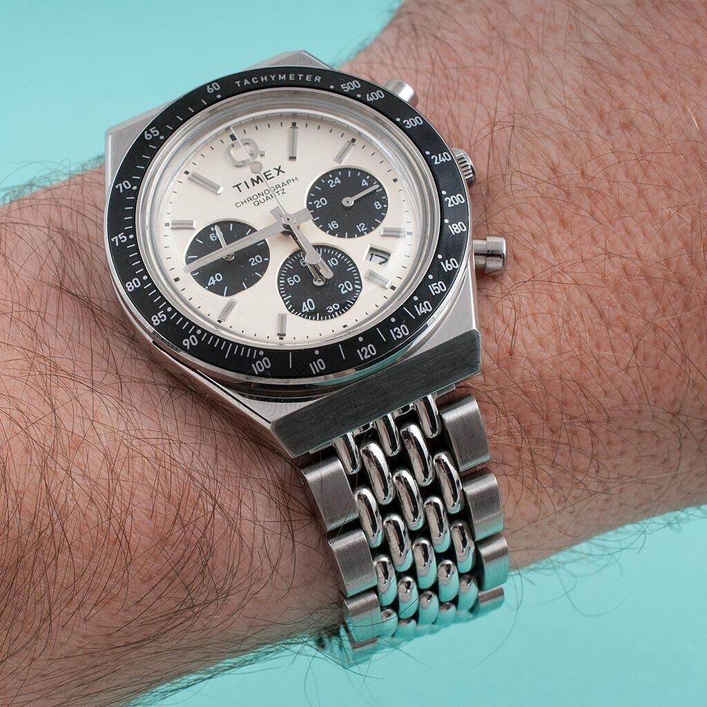Q Timex Beads of Rice Watch Bracelet M79 GMT Chronograph Q Timex Beads of Rice Watch Bracelet M79 GMT Chronograph