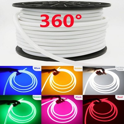 110V 360° Neon LED Strip Waterproof IP68 Outdoor Yard Light Flexible Round Rope