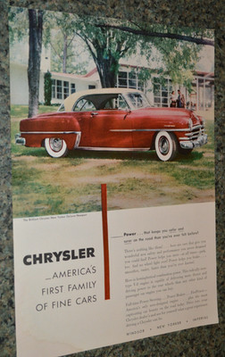 1953 Chrysler New Yorker Deluxe Newport Original Advertisement Print Ad 53