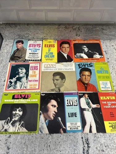 VINTAGE 1950s-70s ELVIS PRESLEY 45rpm PICTURE SLEEVES W/Vinyl Lot Of 9, VG-G🔥