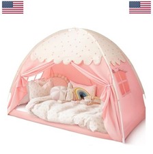 Twin Bed Tent for Kids Indoor Floor Canopy Playhouse Pink Polka Dot Polycotton