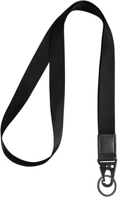 Umhängeband Schlüsselband Lanyard mit Echtem Leder und Metallring Schwarz für