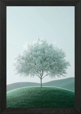 Ein minimalistischer Baum mit leuchtendem Weiß gerahmtes Wandbild Poster Leinwanddruck Bild