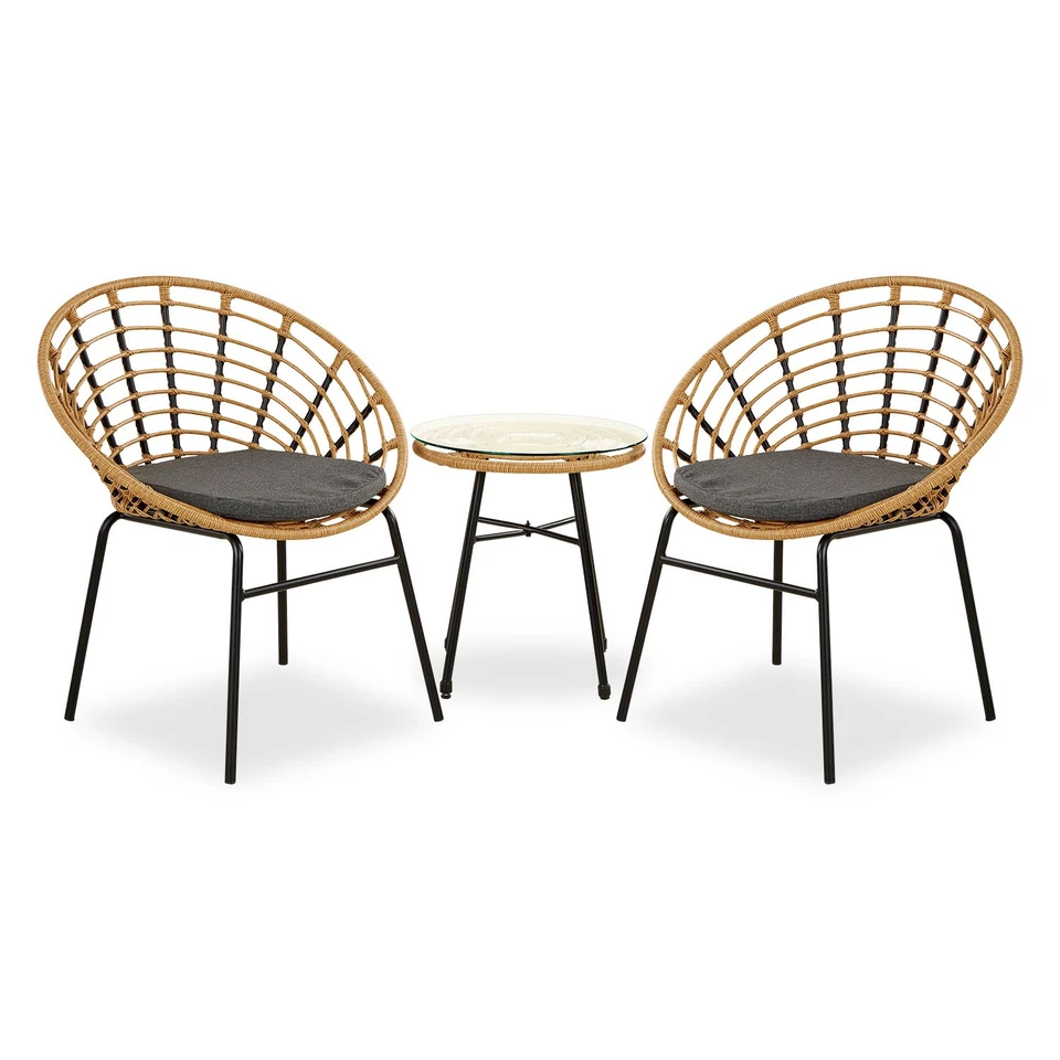 Gartenmöbel Set Poly Rattan Natur Lounge Metall Sitzgruppe 3 teilig Homestyle4u - Bild 2 von 4