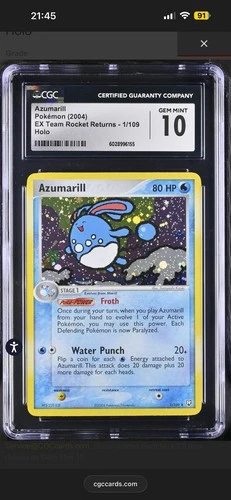 CGC 10 GEM MINT Azumarill 2004 EX Team Rocket Returns 1/109 Holo Pokemon Card