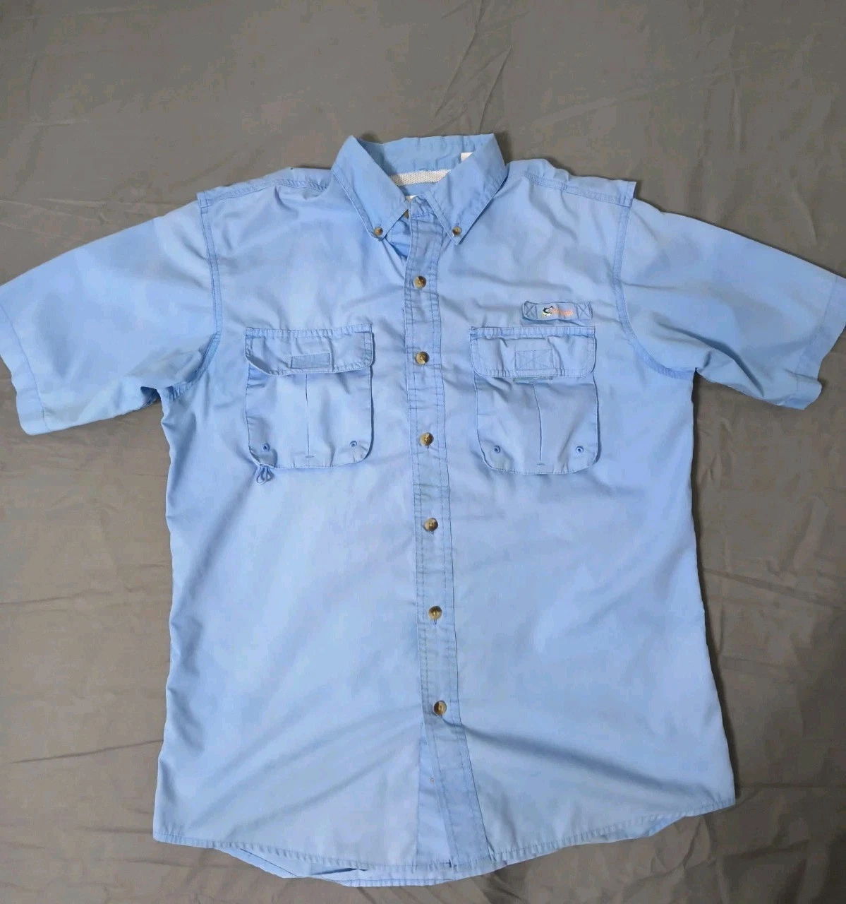 World Wide Sportsman Fishing Shirt Mens Medium Blue Vented Button Front Short Sl