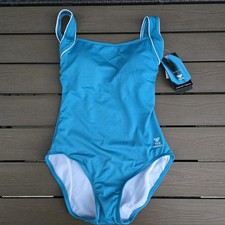 TYR Women's Aqua/white Square Neck One Piece Swimsuit Sz 8 New