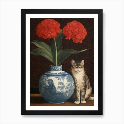 Amaryllis mit Katze 2 William Morr gerahmtes Wandbild Poster Leinwanddruck Bild