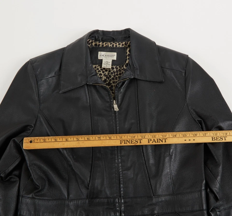 Chaqueta de cuero para mujer Kim Rogers talla M calavera envejecida en la espalda Foto 3 de 4