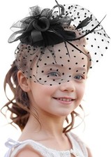 Feather Fascinator Hats for Girls - Black Derby 2025 Fascinators with