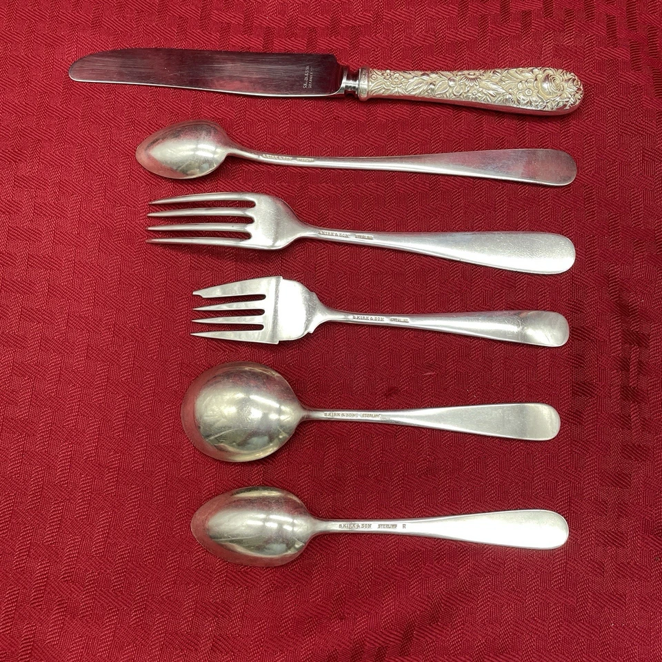 VINTAGE STERLING S. KIRK AND SON REPOUSSE FLATWARE 5- SIX PIECE PLACE SETTINGS - Image 2 of 4