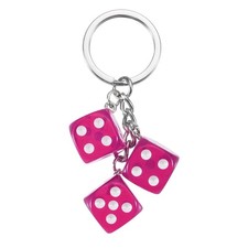 Lucky Dice Keychain Charm, Resin Dice Keyrings with 3 Pendants, Rose Red