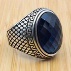 Blue Sapphire Glass Stone Rings 925 Silver Handmade Heavy Turkish Jewelry #423