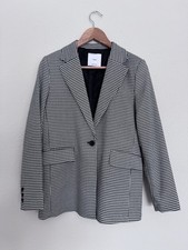 Mango MNG Houndstooth Wool Blend Blazer Womens S Black White