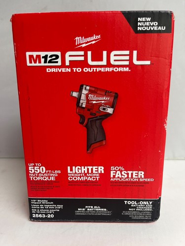 Milwaukee M12 FUEL 2563-20 Stubby Impact Wrench 1/2 Inch – Bare Tool – 12V Brushless