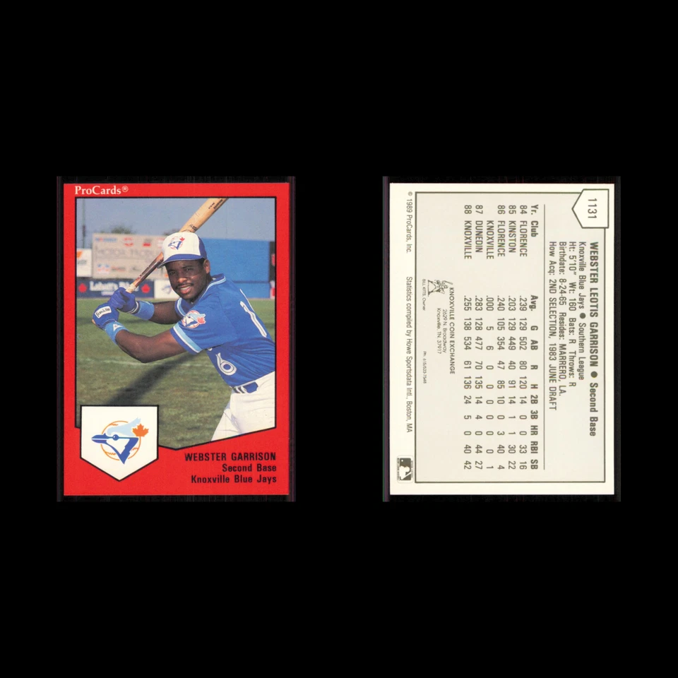 Webster Garrison #1131 1989 ProCards Minor League Team Sets Knoxville Blue Jays - Image 3 of 3