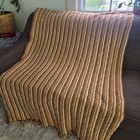 Vintage Crochet Throw Blanket Chevron Afghan Earth Tone Fringe 46x77"
