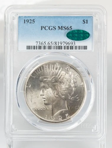 Certified PCGS & CAC MS65 1925 Peace Dollar Silver $1