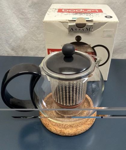 Bodum Tea Pot French Press Round Glass Body Germany 1 Pint Assam Infusion - Foto 2 di 11