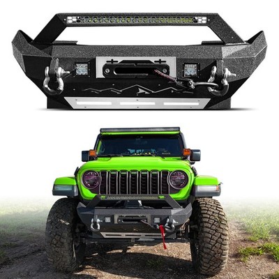 Front Bumper W/Winch Plate & LED Light For 18-26 Jeep Wrangler JL & Gladiator JT