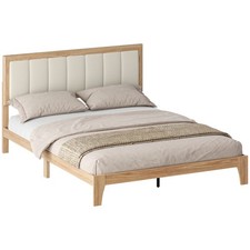 HOMCOM Queen Bed Frame with Headboard Queen Size Platform Bed Frame Natural