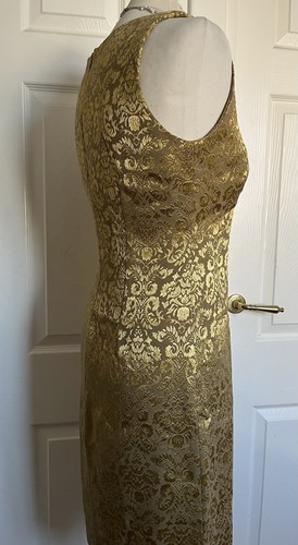 True Vintage ETAM 1990s Gold Baroque Jacquard Bodycon Dress UK 10-12 Petite - Picture 2 of 14