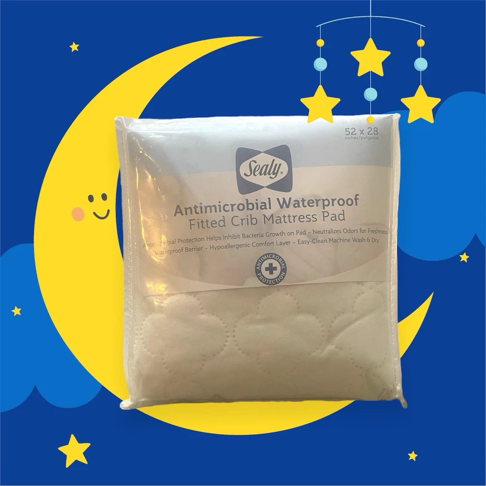 Almohadilla de colchón para cuna SEALY antimicrobiana impermeable 52x28 ~ ¡NUEVA! Foto 2 de 4