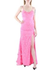 DEAR MOON Womens Gown Dress Pink Spaghetti Strap Lace-up Back Lined Juniors 7