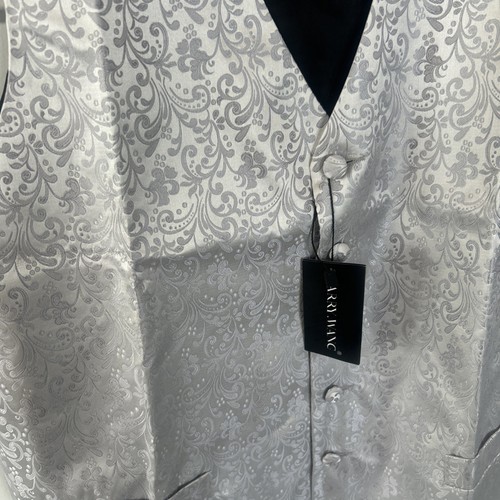 NWT Barry Wang Formal Metallic Silver Paisley Vest Design Men’s Sz M Stylish! - Picture 2 of 10