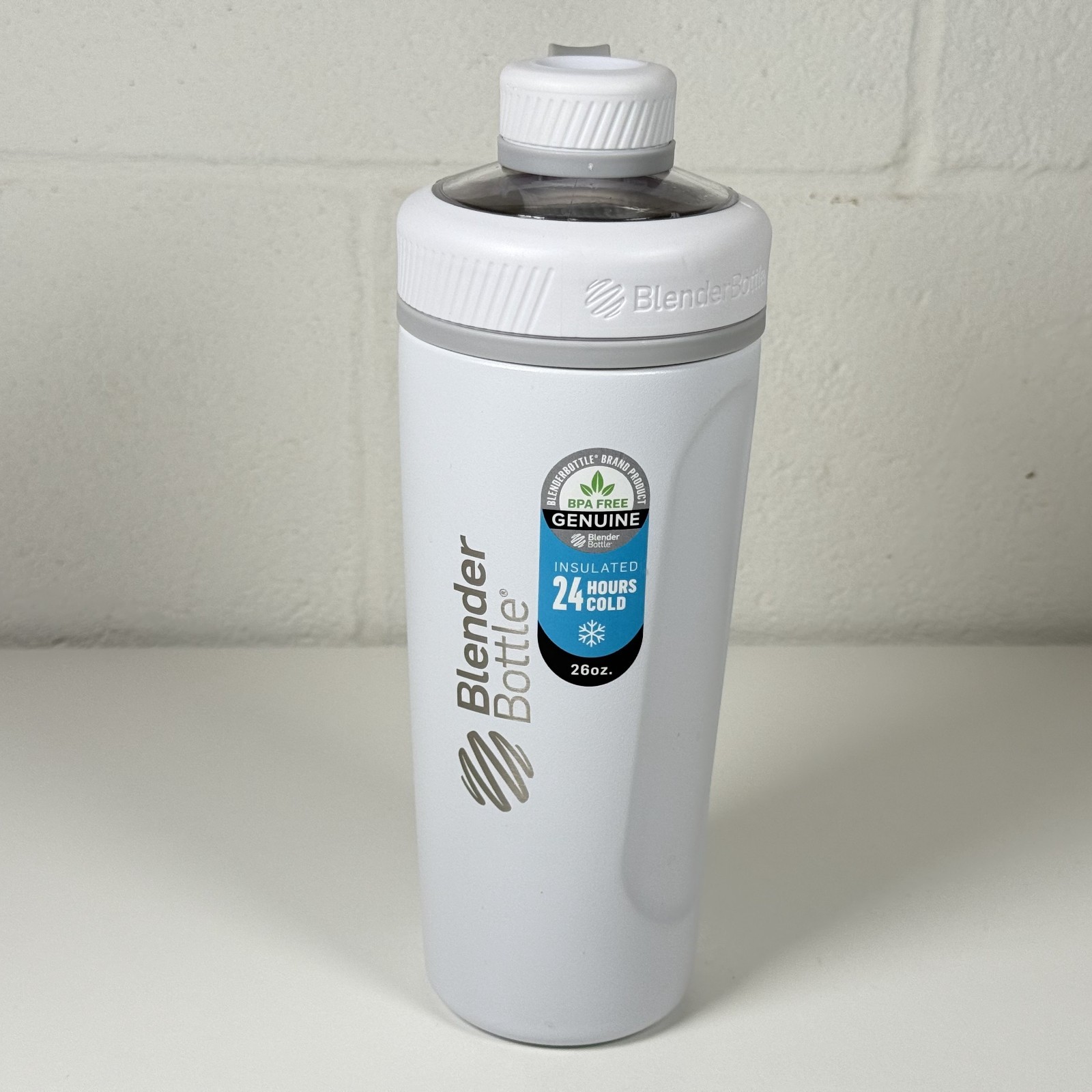 BlenderBottle Stainless Steel White 26oz Shaker Bottle