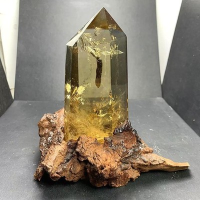 1.83LB Natural Citrine Quartz Obelisk Energy Crystal Tower Point Reiki +Stand