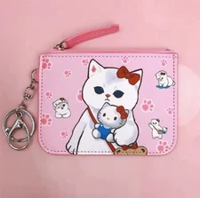 Mofusand x Sanrio Hello Kitty ID Card Holder Keychain Coin Purse Kawaii Wallet