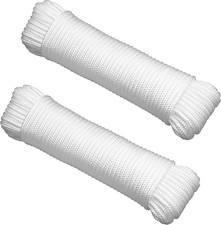 2-Pack 100' x 1/4" White Rope, UV Resistant Rope for Flag Pole, Clothes line, C